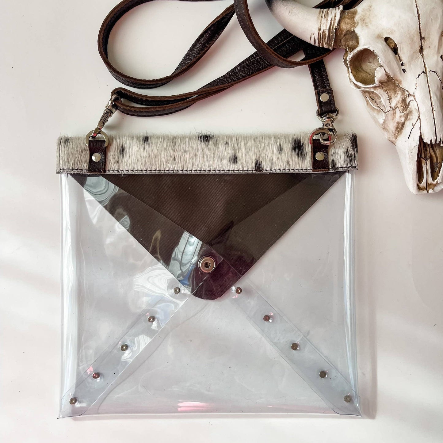 Veronica Cowhide - Clear Purse - TAN + WHITE