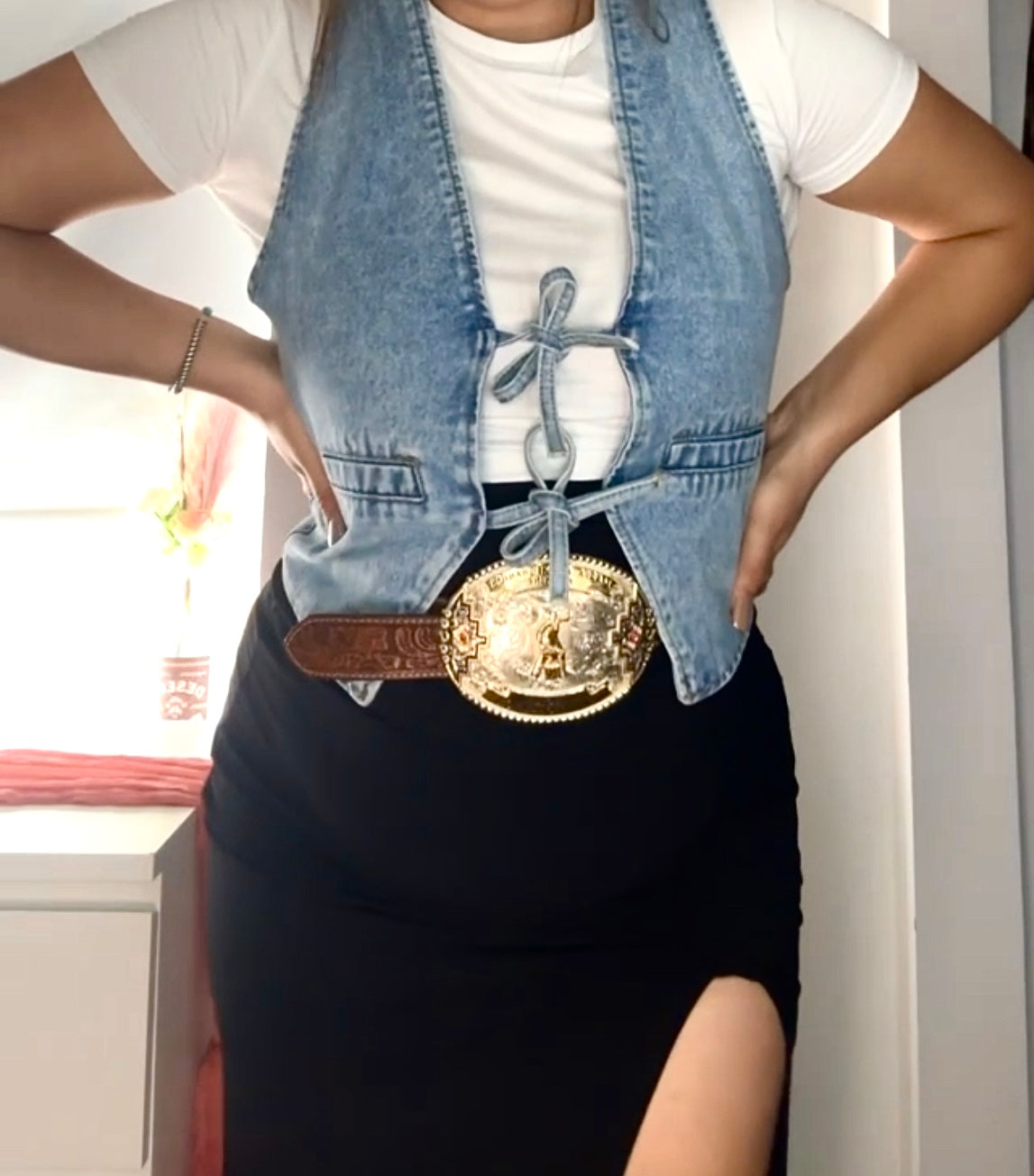 Denim Tie-Front Crop Vest