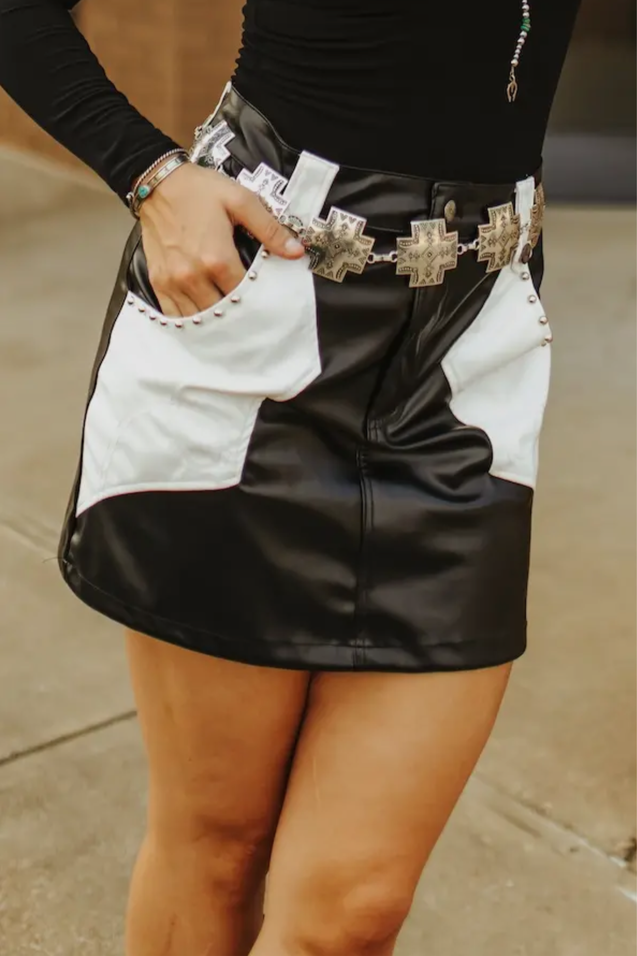 The Black & White Western Leather Skirt