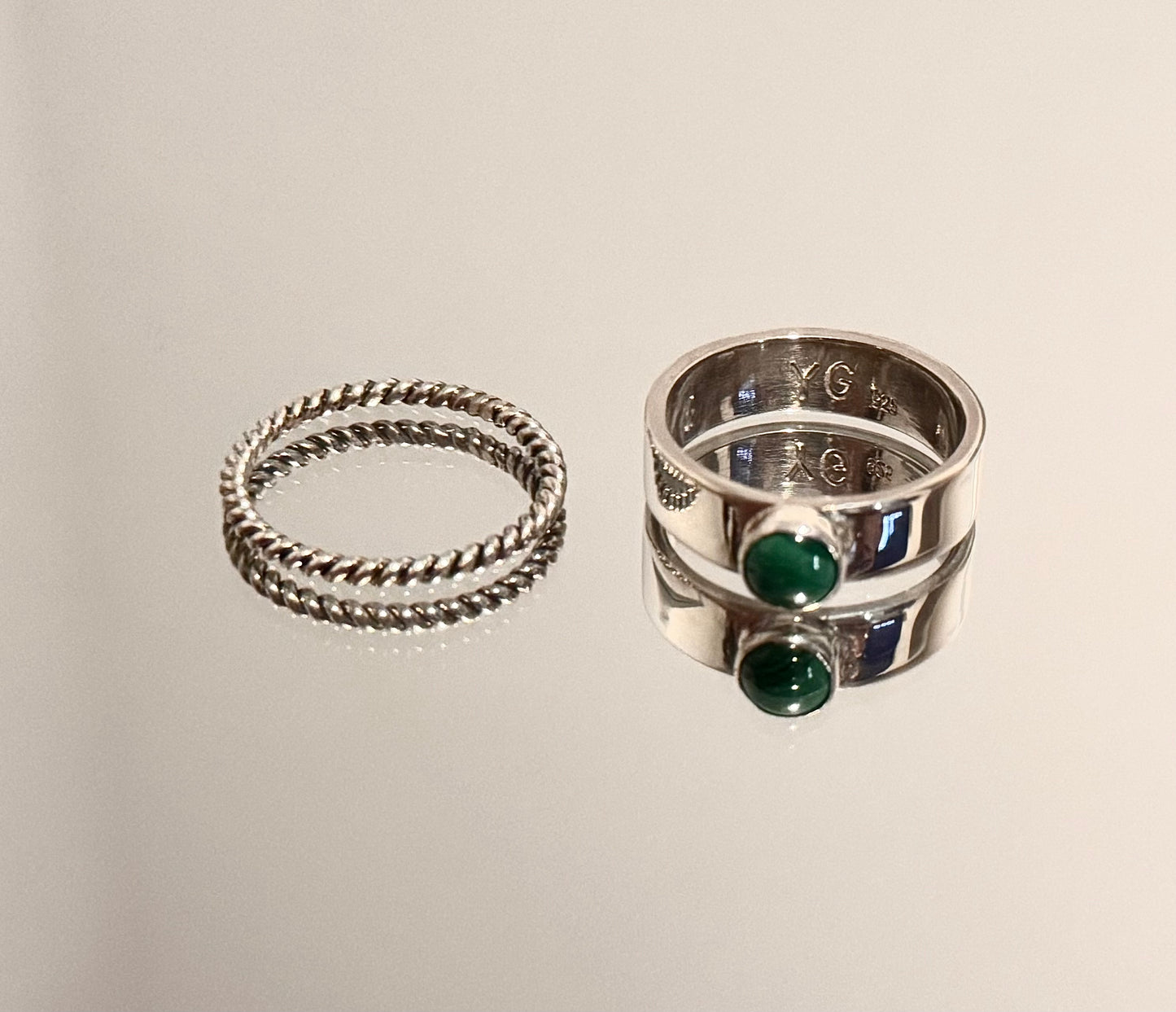 Ring Stack - Malachite & Sterling Silver