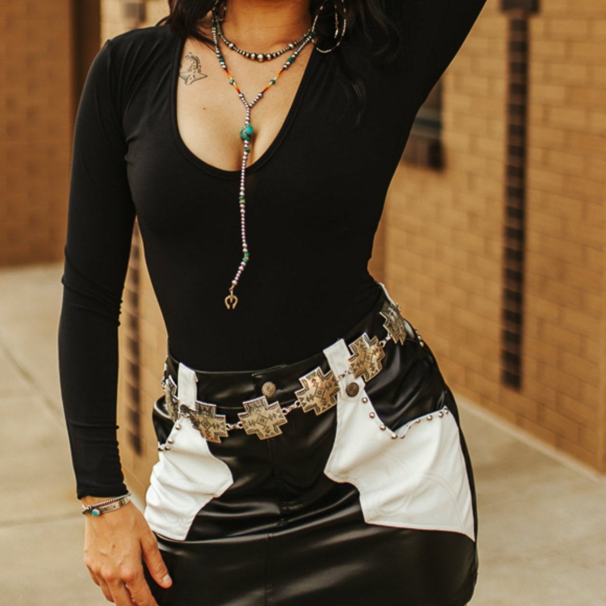 The Black & White Western Leather Skirt