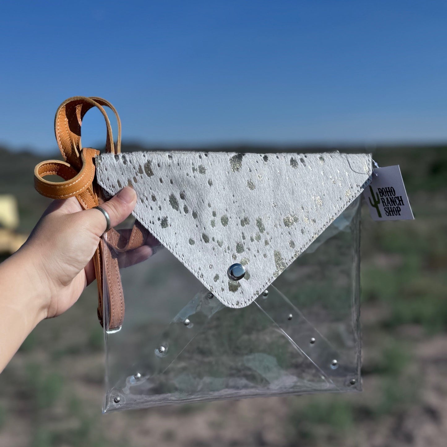 Veronica Cowhide - Clear Purse - WHITE + GOLD