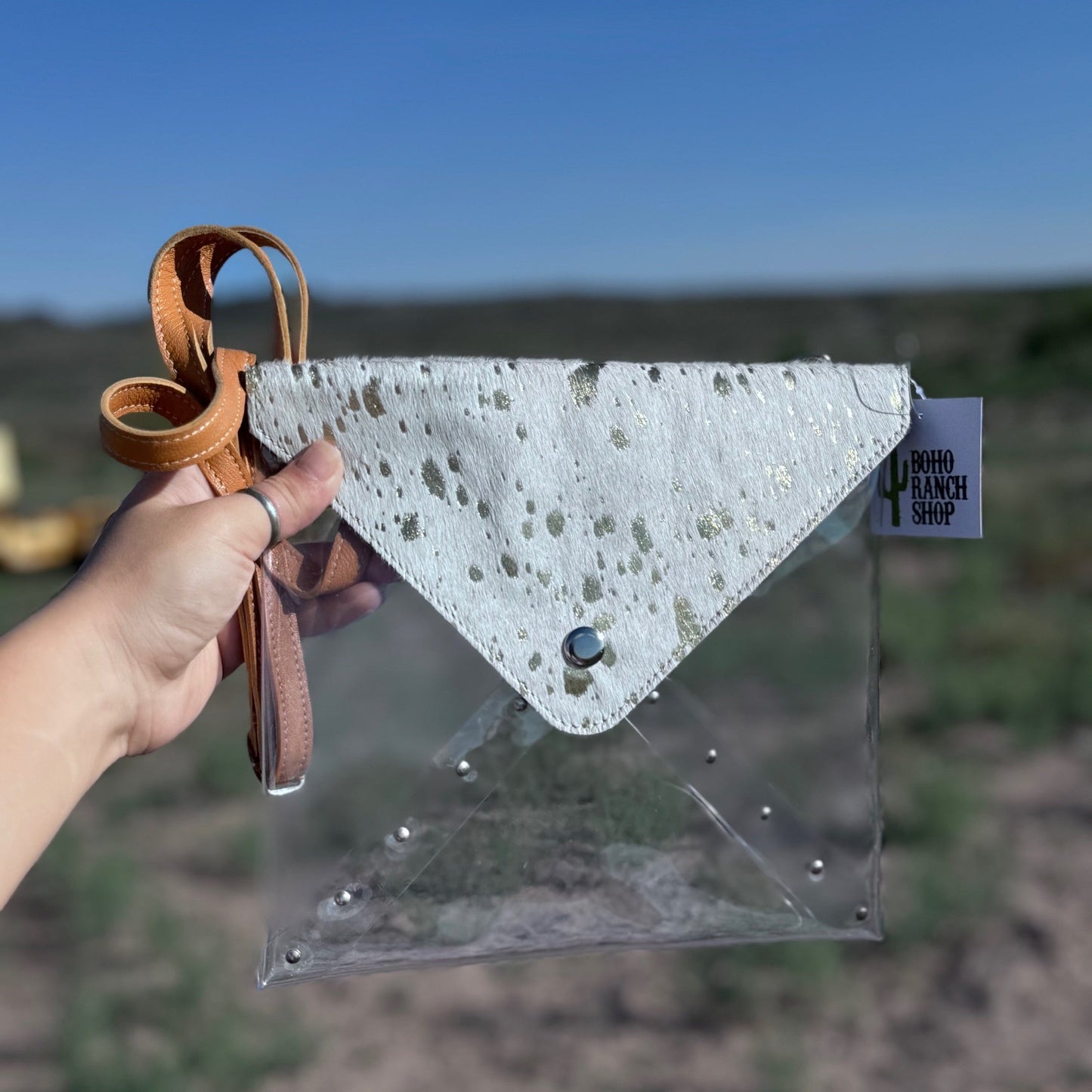 Veronica Cowhide - Clear Purse - WHITE + GOLD
