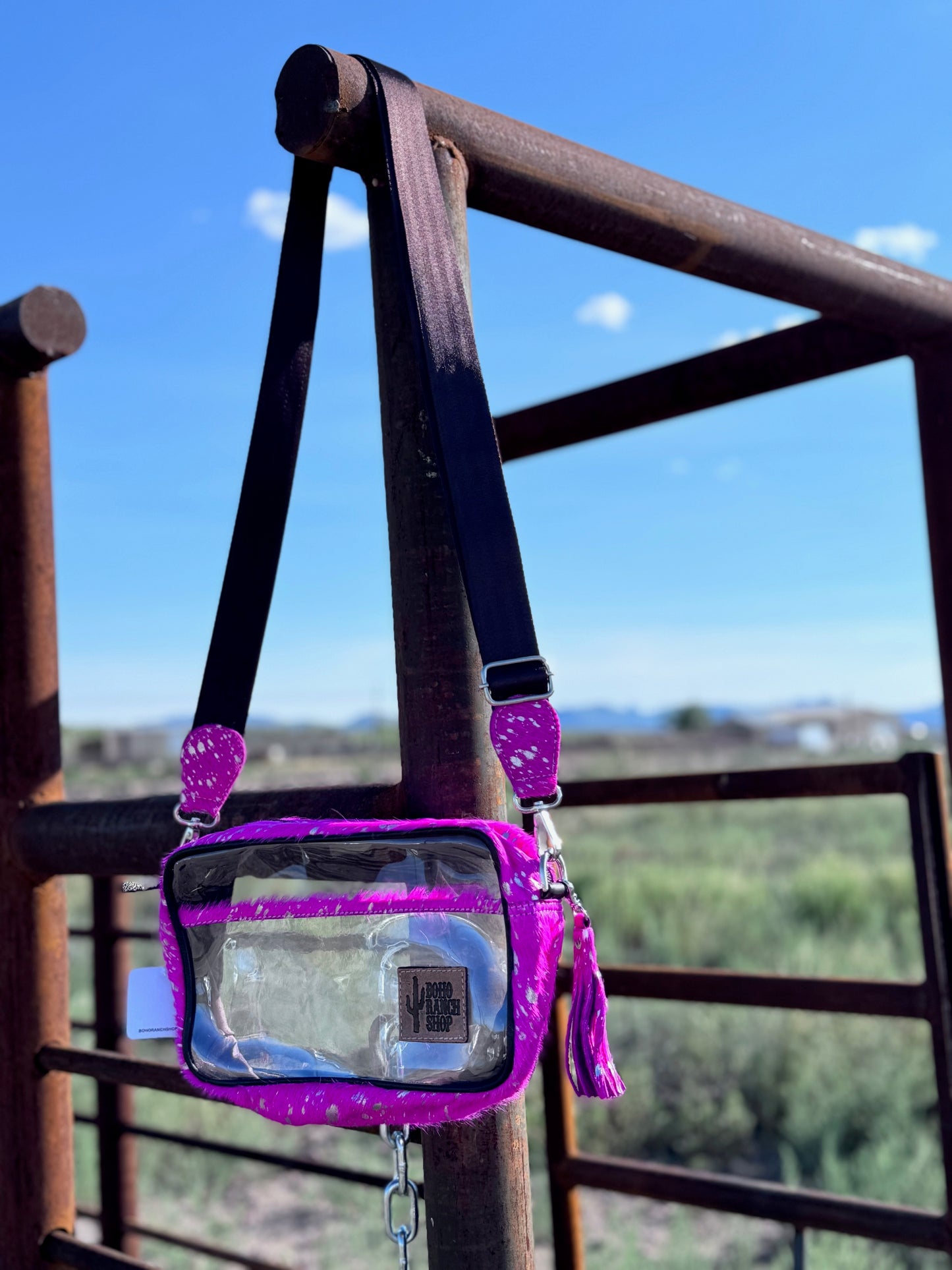 Priscilla Clear - Cowhide - Crossbody Purse - PINK + SILVER