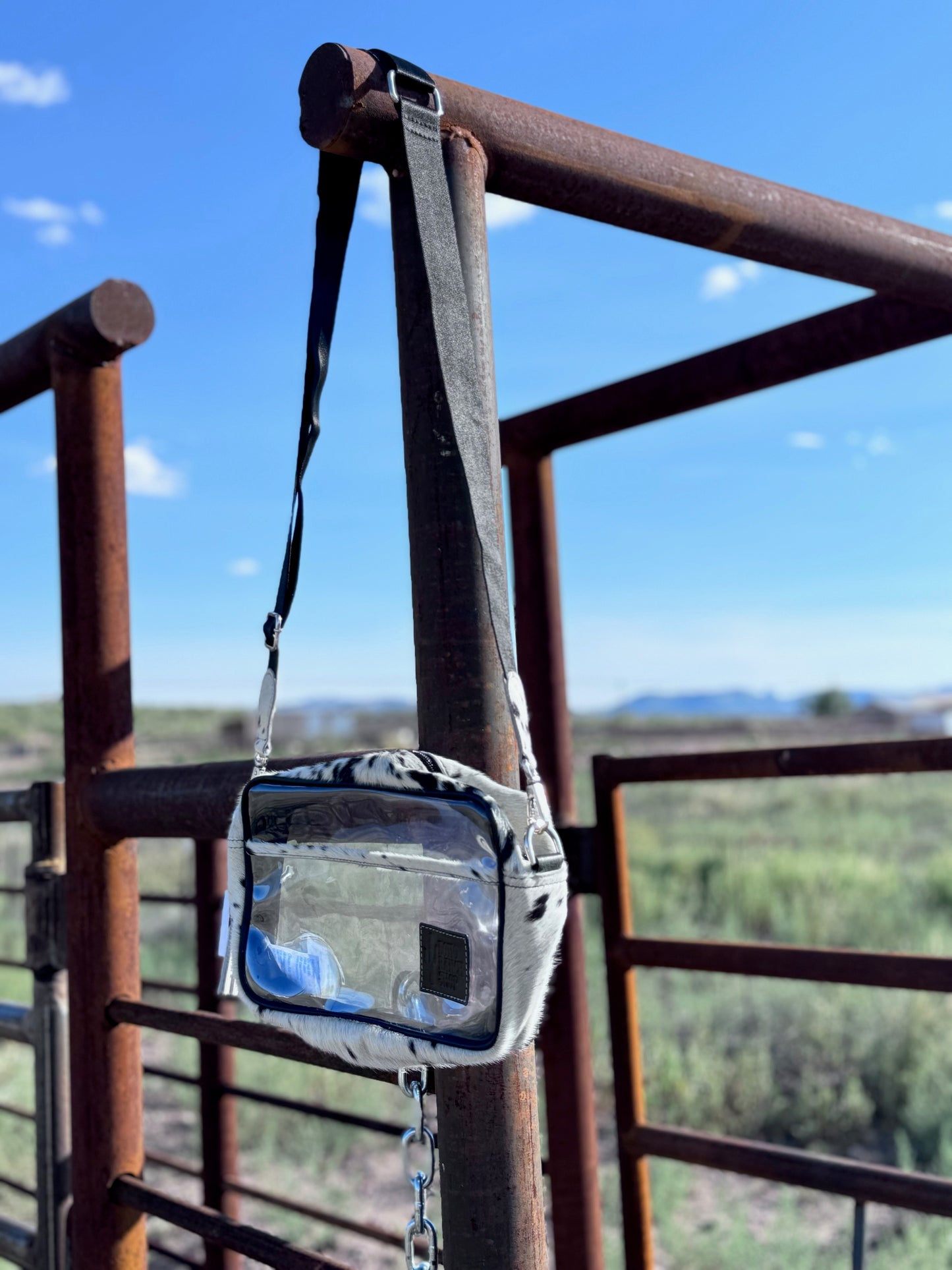 Priscilla Clear - Cowhide - Crossbody Purse - BLACK + WHITE