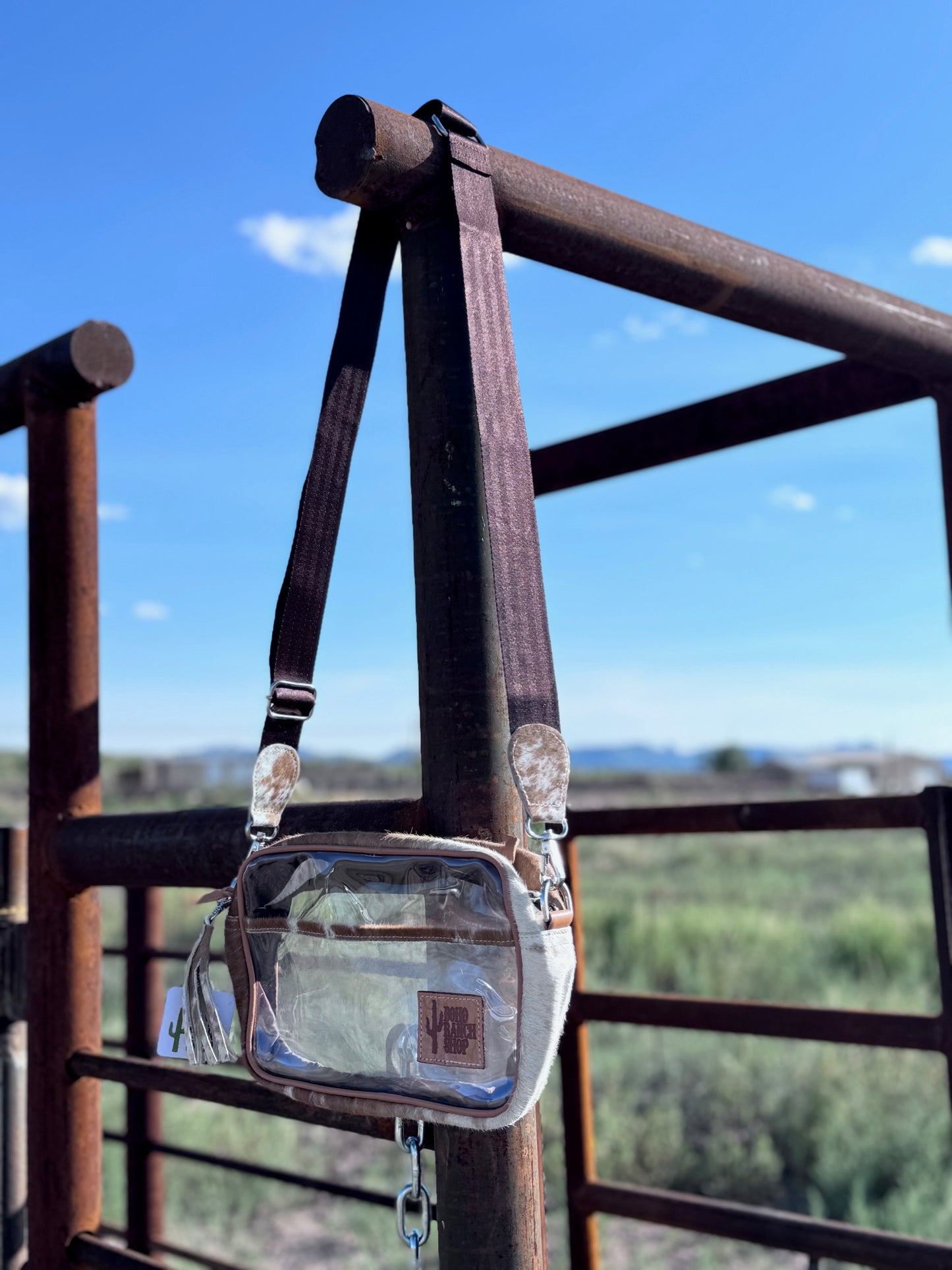 Priscilla Clear - Cowhide - Crossbody Purse - TAN + WHITE
