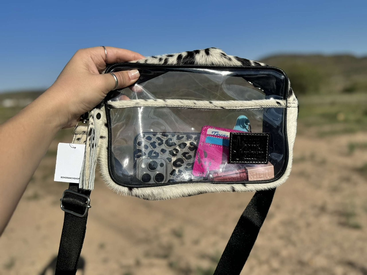 Priscilla Clear - Cowhide - Crossbody Purse - BLACK + WHITE