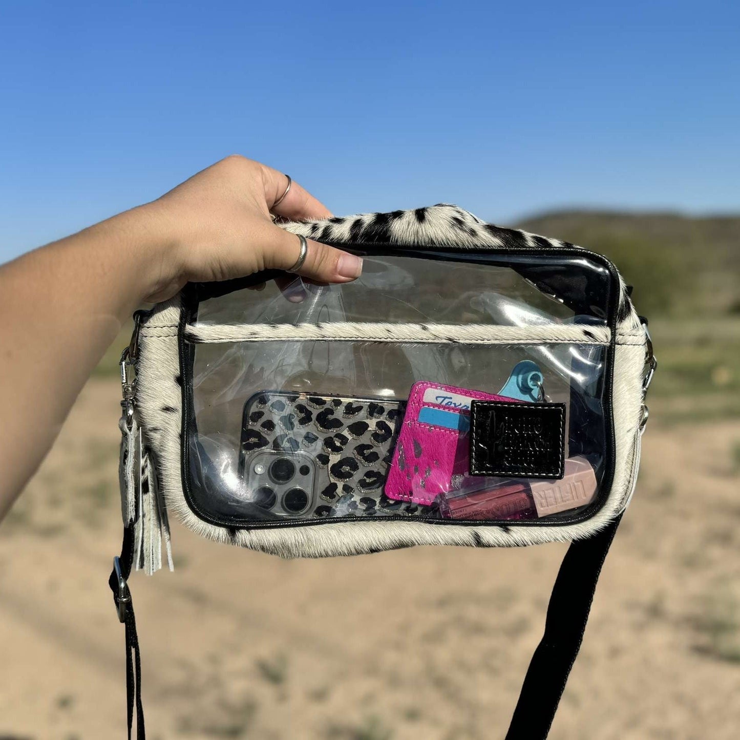 Priscilla Clear - Cowhide - Crossbody Purse - BLACK + WHITE