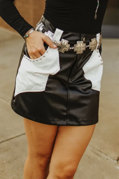 The Black & White Western Leather Skirt