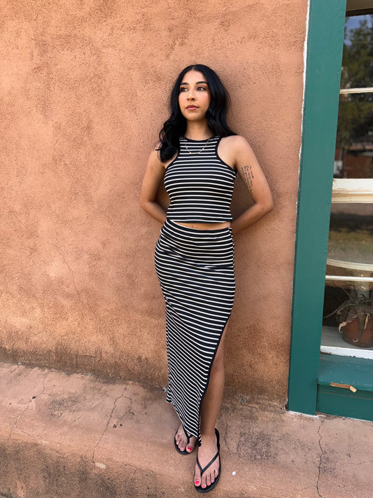 Black & White Striped Two-Piece Set