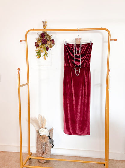 Burgundy Velvet Strapless Dress