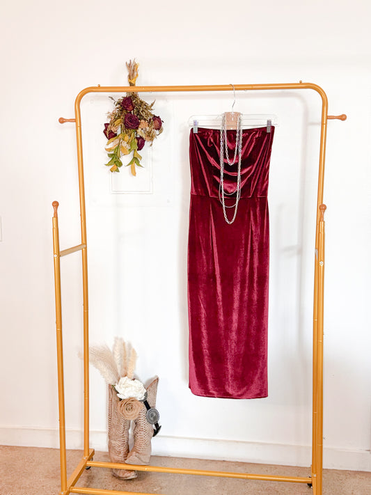 Burgundy Velvet Strapless Dress
