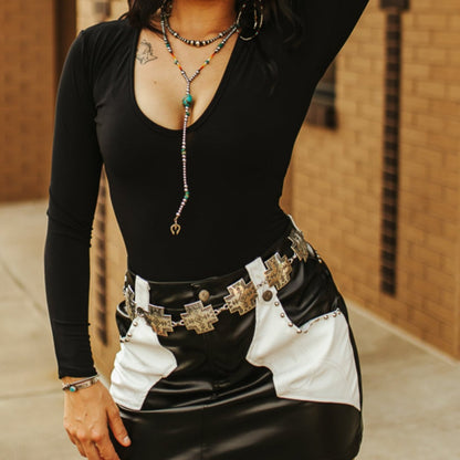 The Black & White Western Leather Skirt