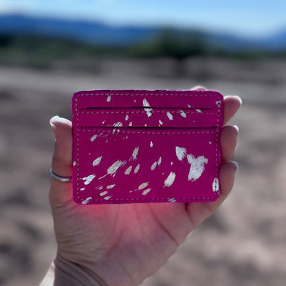 Western Cowhide Credit Card Holder - PINK + SILVER SPECS