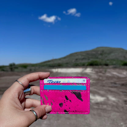 Western Cowhide Credit Card Holder - PINK + SILVER SPECS